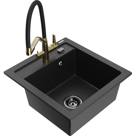 Mexen Vito 1-Bowl Granite Sink with Duo Kitchen Faucet, Black/Silver Metallic - 6503-73-671701-57-B