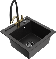 Mexen Vito 1-bowl granite kitchen sink with Duo tap, black/silver metallic - 6503-73-671701-57-B
