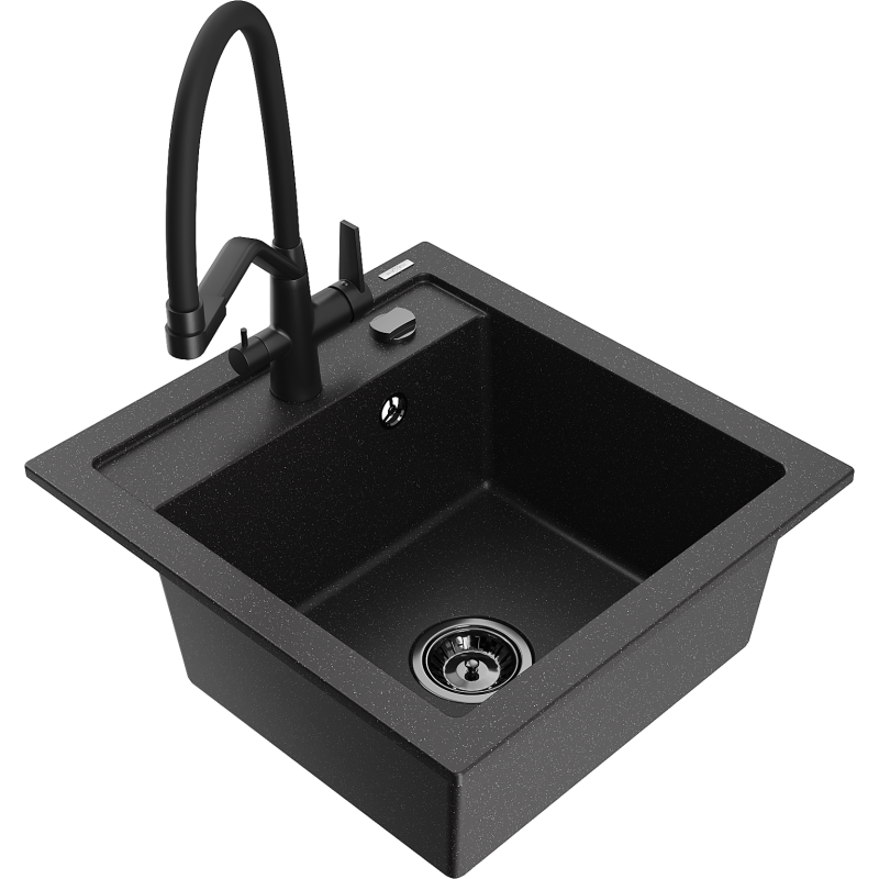 Mexen Vito 1-compartment granite sink with a kitchen mixer tap Duo, Black/ silver metallic - 6503-73-671701-70-B