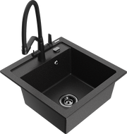 Mexen Vito 1-compartment granite sink with a kitchen mixer tap Duo, Black/ silver metallic - 6503-73-671701-70-B