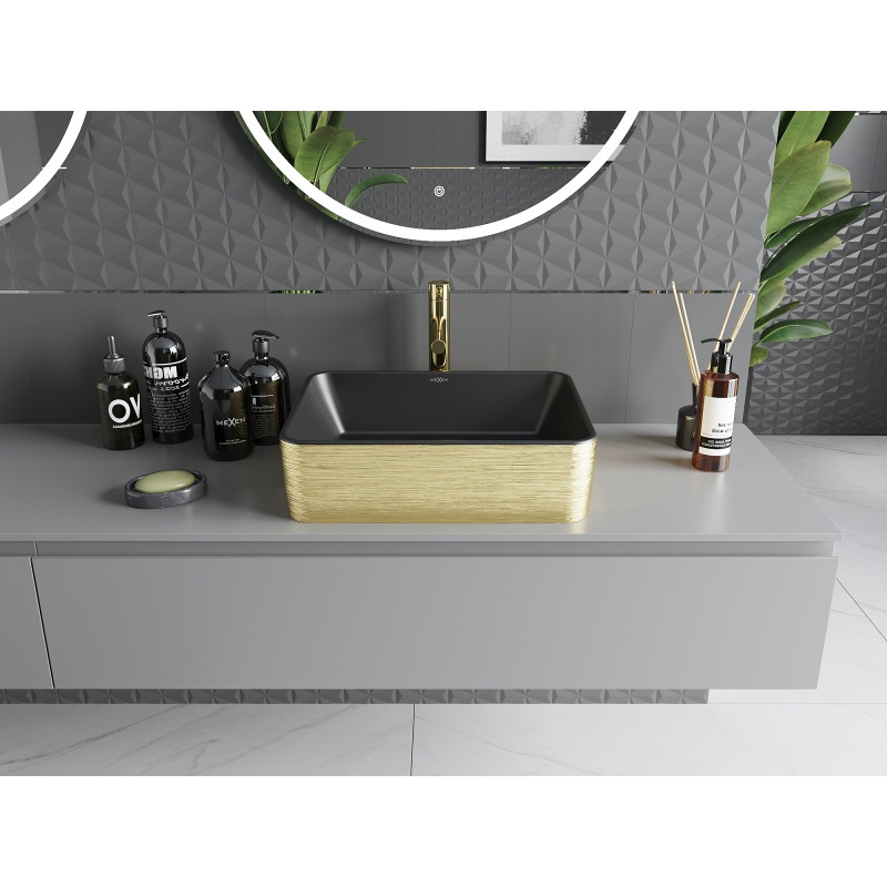Mexen Catia countertop sink 48 x 37 cm, black matte/golden pattern lines - 21314877