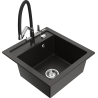 Mexen Vito granite sink 1-bowl with Duo kitchen faucet, black/gold metallic - 6503-75-671701-07