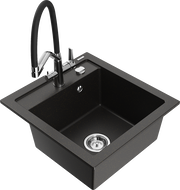 Mexen Vito granite kitchen sink 1-bowl with Duo kitchen faucet, black/gold metallic - 6503-75-671701-07