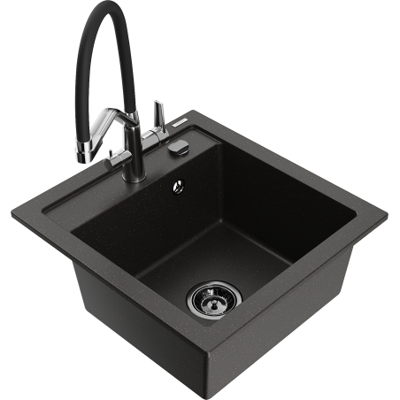 Mexen Vito granite kitchen sink 1-bowl with Duo kitchen faucet, black/golden metallic - 6503-75-671701-07-B