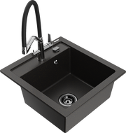 Mexen Vito 1-bowl granite sink with Duo kitchen faucet, black/gold metallic - 6503-75-671701-07-B
