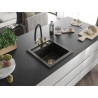 Mexen Vito granite kitchen sink 1-bowl with Duo kitchen faucet, black/gold metallic - 6503-75-671701-57-G