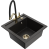 Mexen Vito granite sink single-bowl with Duo kitchen tap, black/gold metallic - 6503-75-671701-57-G