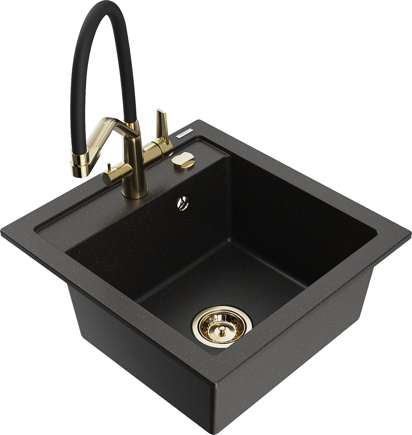 Mexen Vito 1-compartment granite sink with a kitchen mixer tap Duo, Black/ gold metallic - 6503-75-671701-57-G