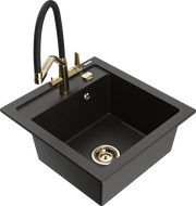 Mexen Vito granite kitchen sink 1-bowl with Duo tap, black/gold metallic - 6503-75-671701-57-G