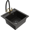 Mexen Vito granite sink 1-bowl with Duo kitchen tap, black/gold metallic - 6503-75-671701-57-B