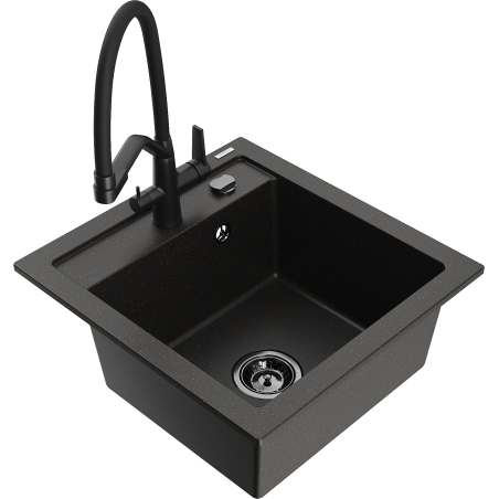 Mexen Vito 1-compartment granite sink with a kitchen mixer tap Duo, Black/ gold metallic - 6503-75-671701-70-B