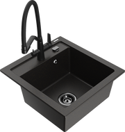 Mexen Vito 1-bowl granite kitchen sink with Duo faucet, black/gold metallic - 6503-75-671701-70-B