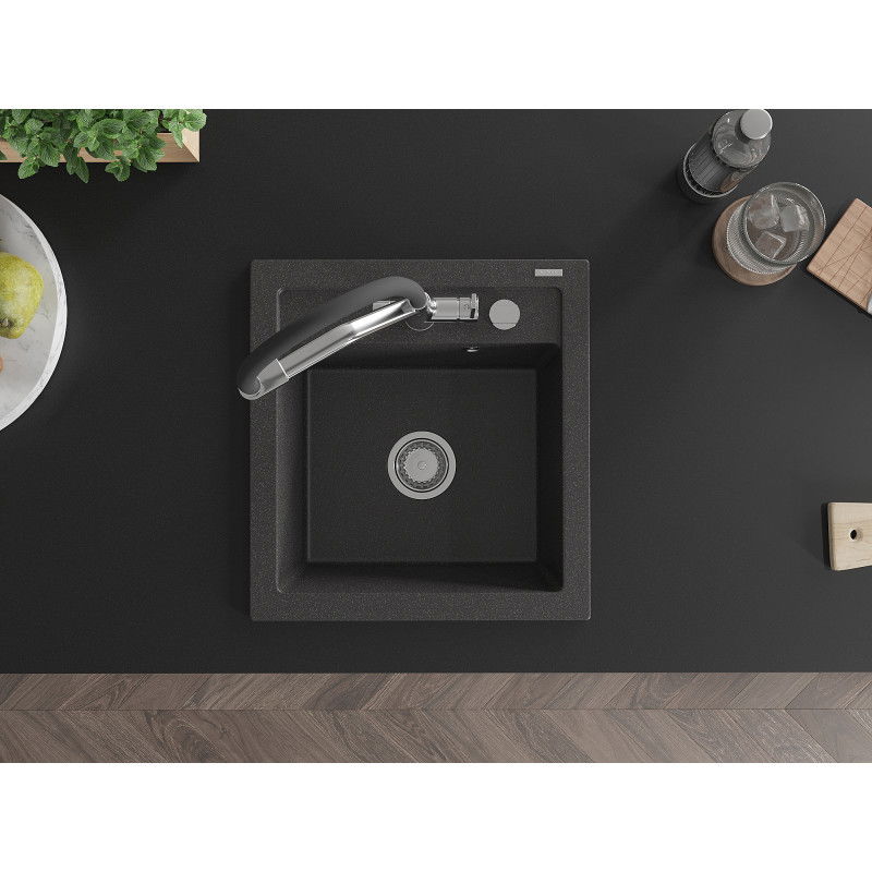 Mexen Vito 1-bowl granite kitchen sink with Duo tap, speckled black - 6503-76-671701-07