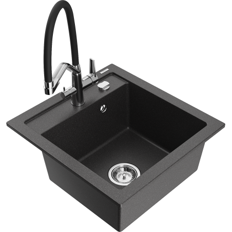 Mexen Vito 1-compartment granite sink with a kitchen mixer tap Duo, Spotted black - 6503-76-671701-07