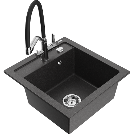 Mexen Vito granite kitchen sink 1-bowl with Duo kitchen faucet, black speckled - 6503-76-671701-07