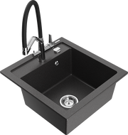 Mexen Vito granite kitchen sink 1-bowl with Duo kitchen faucet, black speckled - 6503-76-671701-07