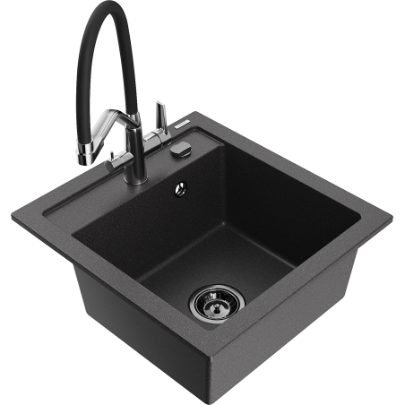Mexen Vito 1-compartment granite sink with a kitchen mixer tap Duo, Spotted black - 6503-76-671701-07-B
