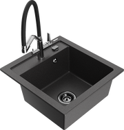 Mexen Vito 1-Bowl Granite Sink with Duo Kitchen Faucet, Speckled Black - 6503-76-671701-07-B