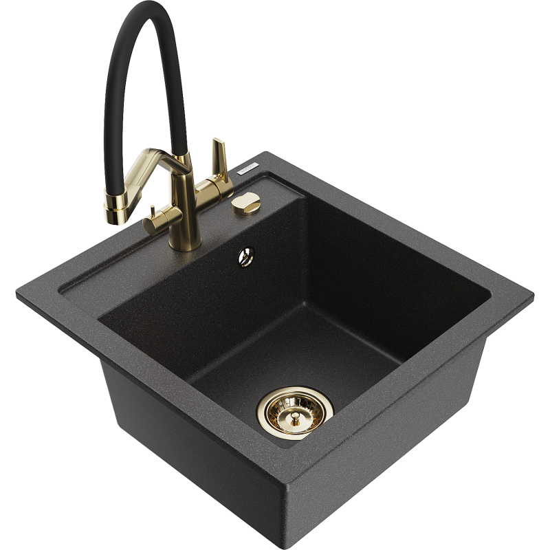 Mexen Vito 1-compartment granite sink with a kitchen mixer tap Duo, Spotted black - 6503-76-671701-57-G