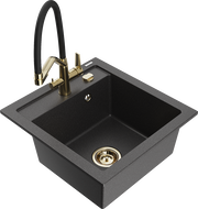 Mexen Vito 1-bowl granite sink with Duo kitchen faucet, black speckled - 6503-76-671701-57-G