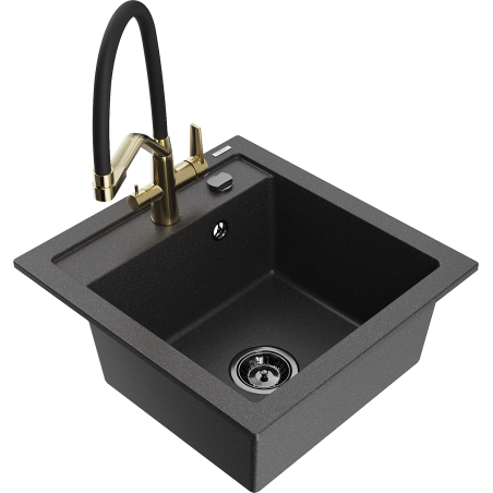 Mexen Vito 1-bowl granite sink with Duo kitchen faucet, black speckled - 6503-76-671701-57-B