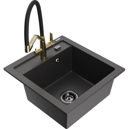 Mexen Vito granite 1-bowl kitchen sink with Duo faucet, black speckled - 6503-76-671701-57-B