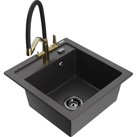 Mexen Vito granite sink 1-bowl with Duo kitchen tap, black speckled - 6503-76-671701-57-B