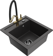Mexen Vito granite 1-bowl kitchen sink with Duo faucet, black speckled - 6503-76-671701-57-B