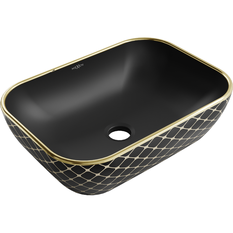 Mexen Rita countertop washbasin 45 x 32 cm, black matt/gold checked pattern - 21084579