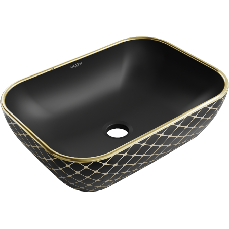 Mexen Rita countertop washbasin 45 x 32 cm, black matt/gold check pattern - 21084579
