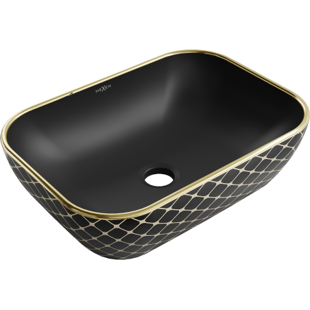 Mexen Rita countertop washbasin 45 x 32 cm, black matt/gold checked pattern - 21084579