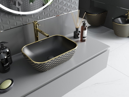 Mexen Rita countertop washbasin 45 x 32 cm, black matt/gold checked pattern - 21084579