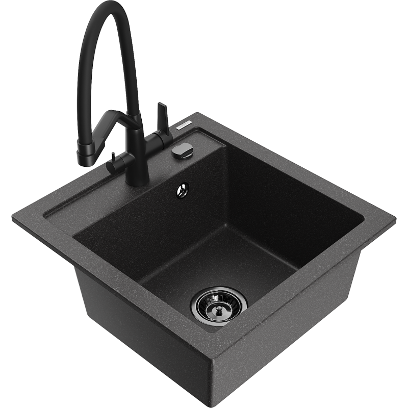 Mexen Vito 1-bowl granite sink with Duo kitchen tap, black speckled - 6503-76-671701-70-B