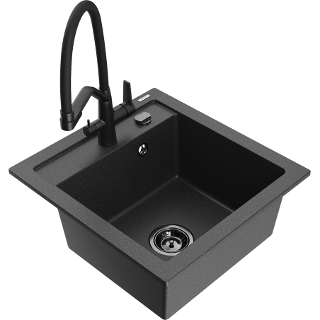 Mexen Vito 1-bowl granite sink with Duo kitchen faucet, black speckled - 6503-76-671701-70-B