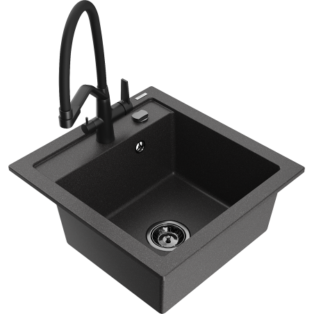 Mexen Vito 1-compartment granite sink with a kitchen mixer tap Duo, Spotted black - 6503-76-671701-70-B