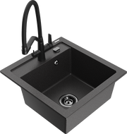 Mexen Vito 1-bowl granite sink with Duo kitchen faucet, black speckled - 6503-76-671701-70-B