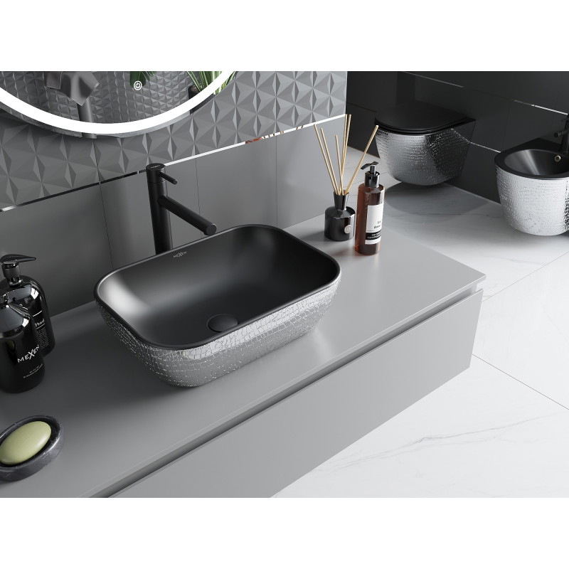 Mexen Rita countertop basin 45 x 32 cm, matte black/silver scale pattern - 21084572