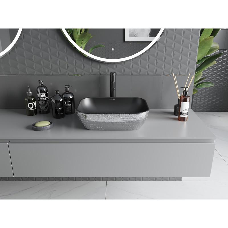 Mexen Rita countertop basin 45 x 32 cm, matte black/silver scale pattern - 21084572