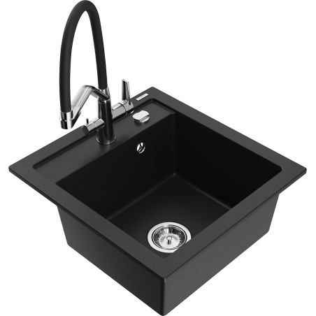 Mexen Vito granite kitchen sink 1-bowl with Duo kitchen faucet, black - 6503-77-671701-07