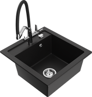 Mexen Vito granite kitchen sink 1-bowl with Duo kitchen faucet, black - 6503-77-671701-07