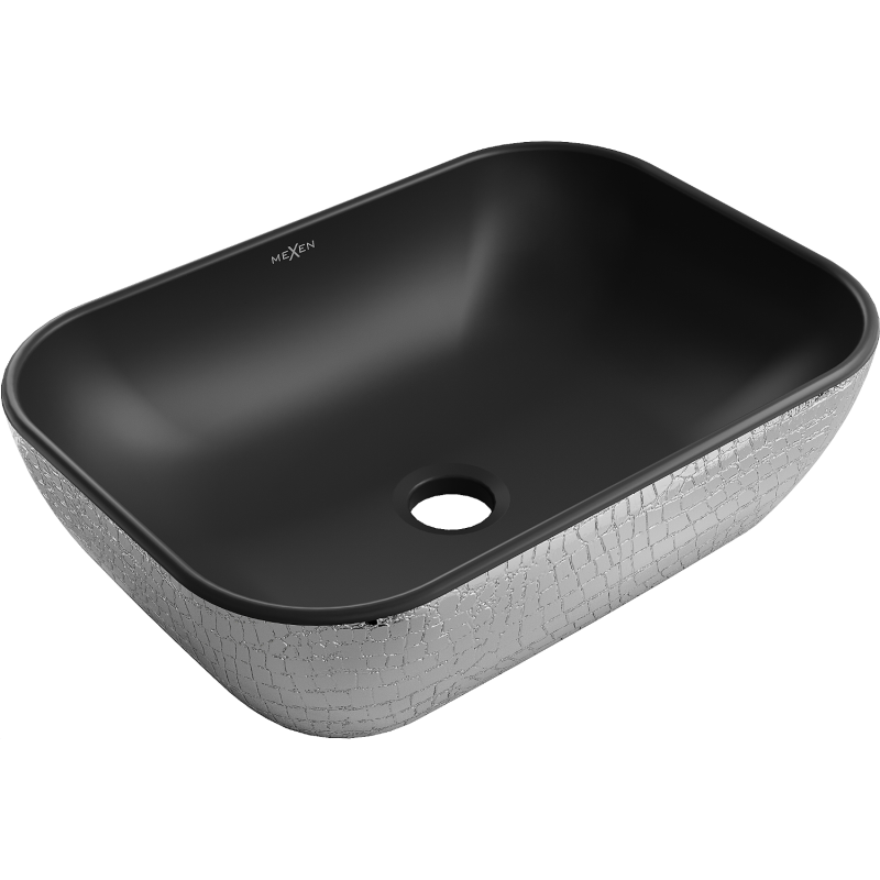 Mexen Rita countertop washbasin 45 x 32 cm, black matt/Silver checked pattern - 21084572
