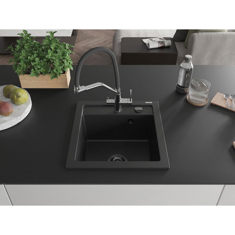 Mexen Vito 1-bowl Granite Kitchen Sink with Duo Tap, Black - 6503-77-671701-07-B