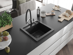 Mexen Vito granite kitchen sink 1-bowl with Duo kitchen faucet, black - 6503-77-671701-07-B