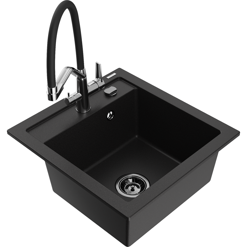 Mexen Vito 1-compartment granite sink with a kitchen mixer tap Duo, Black - 6503-77-671701-07-B