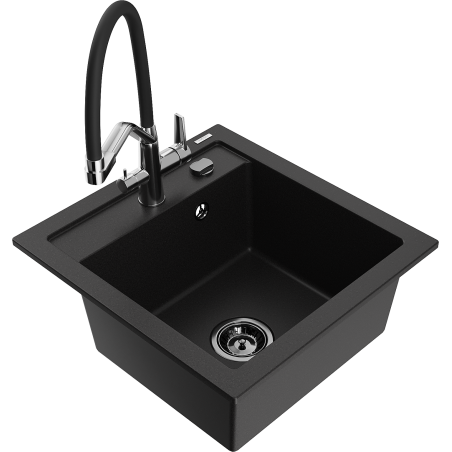 Mexen Vito 1-Bowl Granite Sink with Duo Kitchen Faucet, Black - 6503-77-671701-07-B