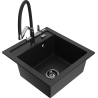 Mexen Vito 1-Bowl Granite Sink with Duo Kitchen Faucet, Black - 6503-77-671701-07-B