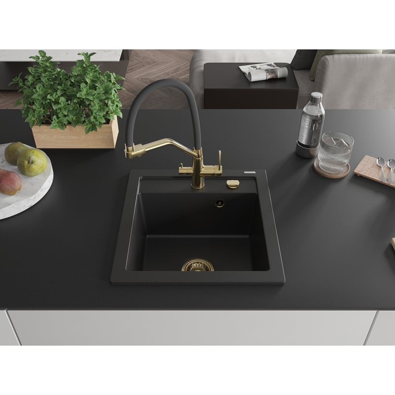 Mexen Vito 1-basin Granite Sink with Duo Kitchen Faucet, Black - 6503-77-671701-57-G