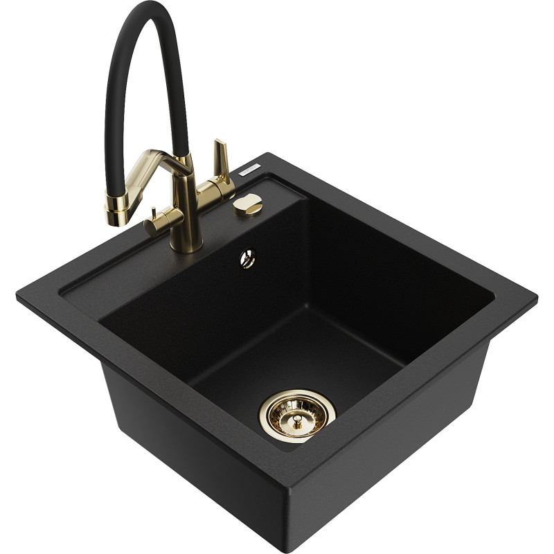 Mexen Vito 1-basin Granite Sink with Duo Kitchen Faucet, Black - 6503-77-671701-57-G