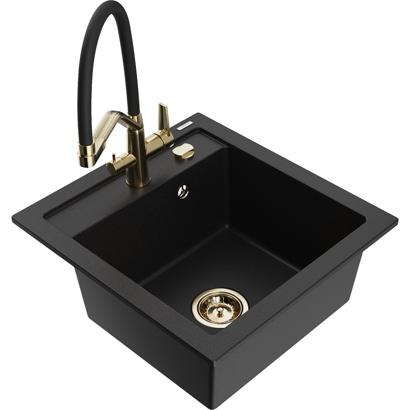 Mexen Vito 1-compartment granite sink with a kitchen mixer tap Duo, Black - 6503-77-671701-57-G