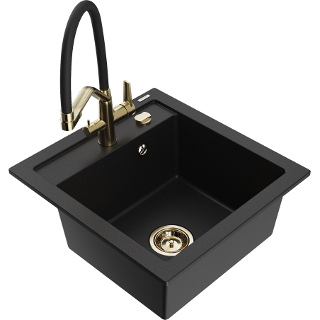 Mexen Vito 1-bowl granite kitchen sink with Duo kitchen tap, black - 6503-77-671701-57-G